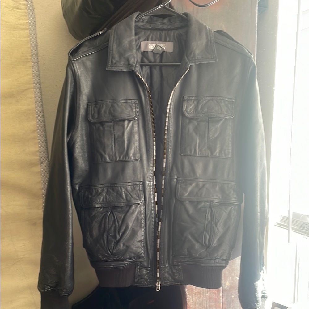 Kenneth Cole Black Military Field Jacket with Ribbed Accents